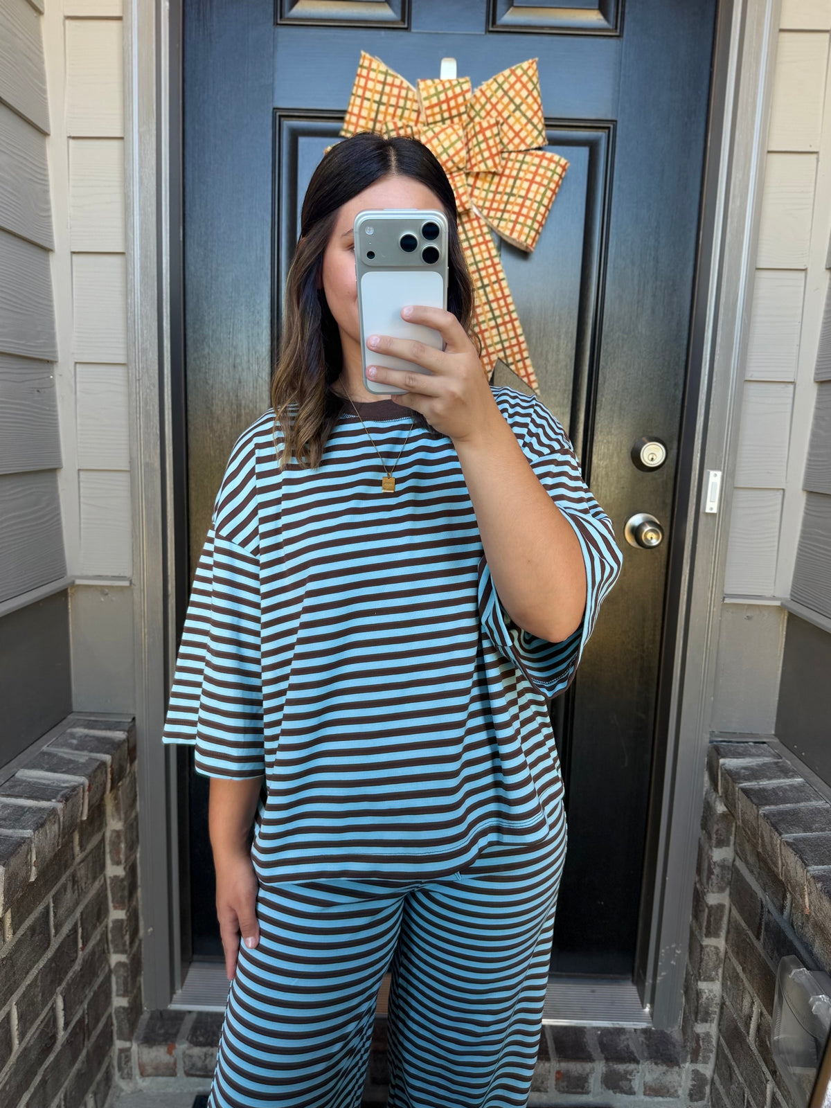 Marlowe Striped Top - blue & brown
