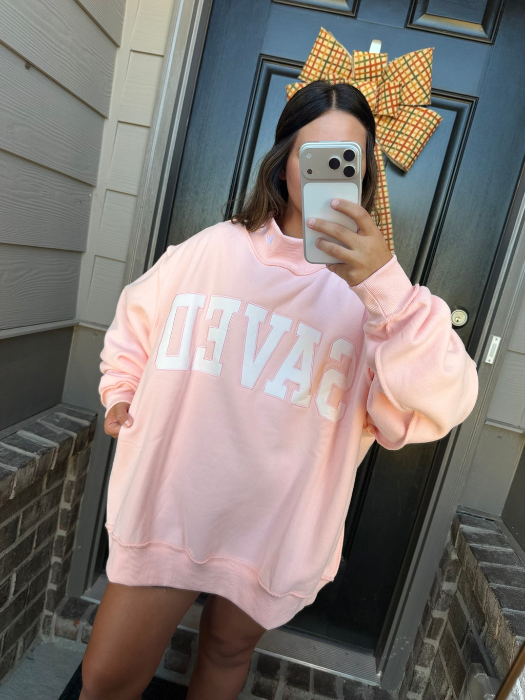 Embroidered Saved Mock Neck - baby pink