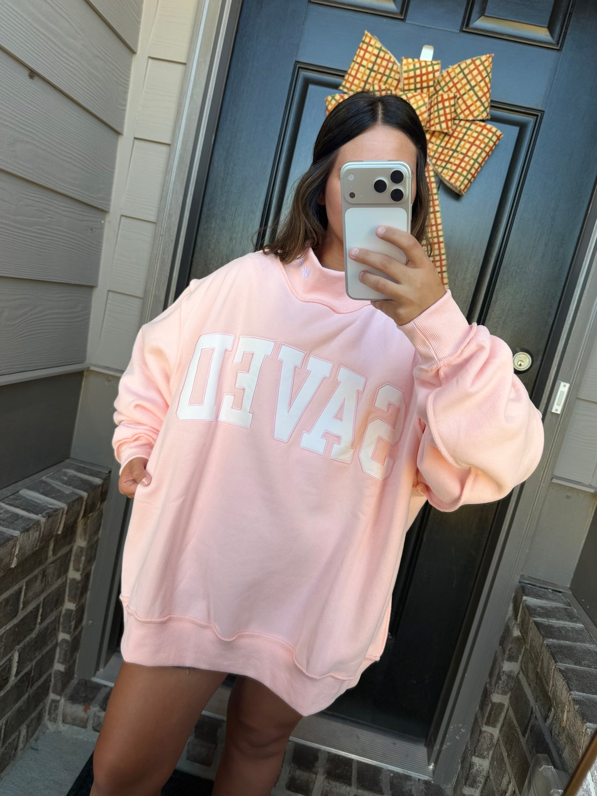 Embroidered Saved Mock Neck - baby pink