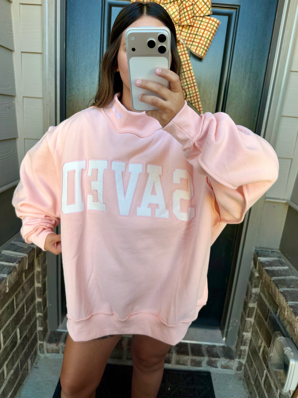Embroidered Saved Mock Neck - baby pink