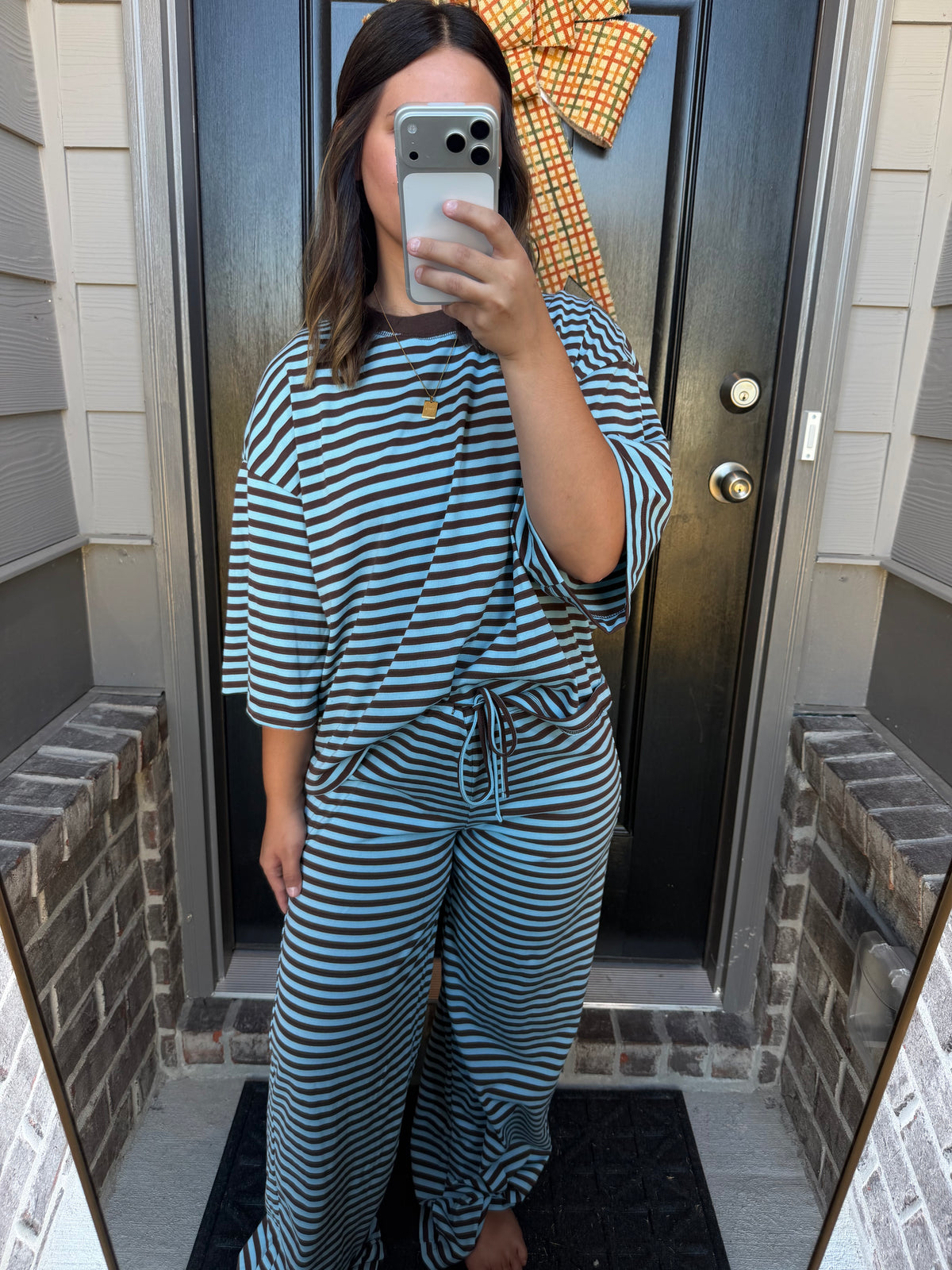 Marlowe Striped Pants - blue & brown
