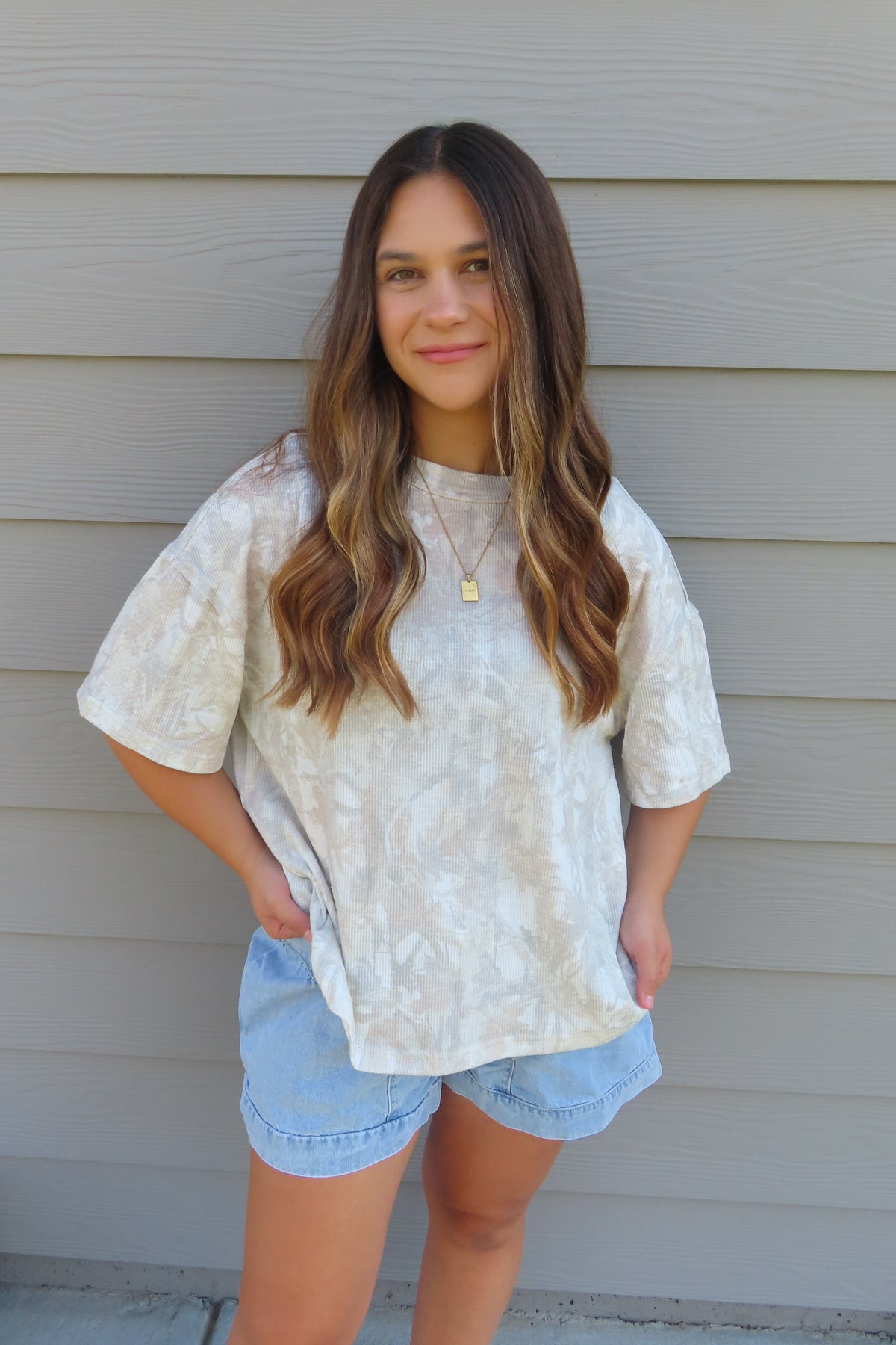 Ribbed White Camo Oversized Tee