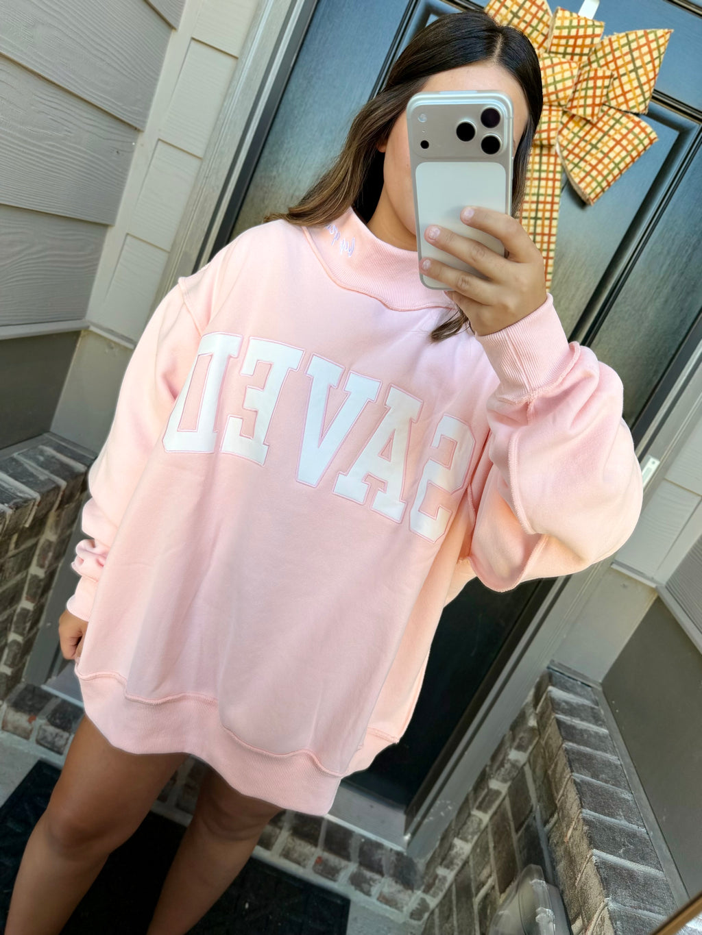 Embroidered Saved Mock Neck - baby pink