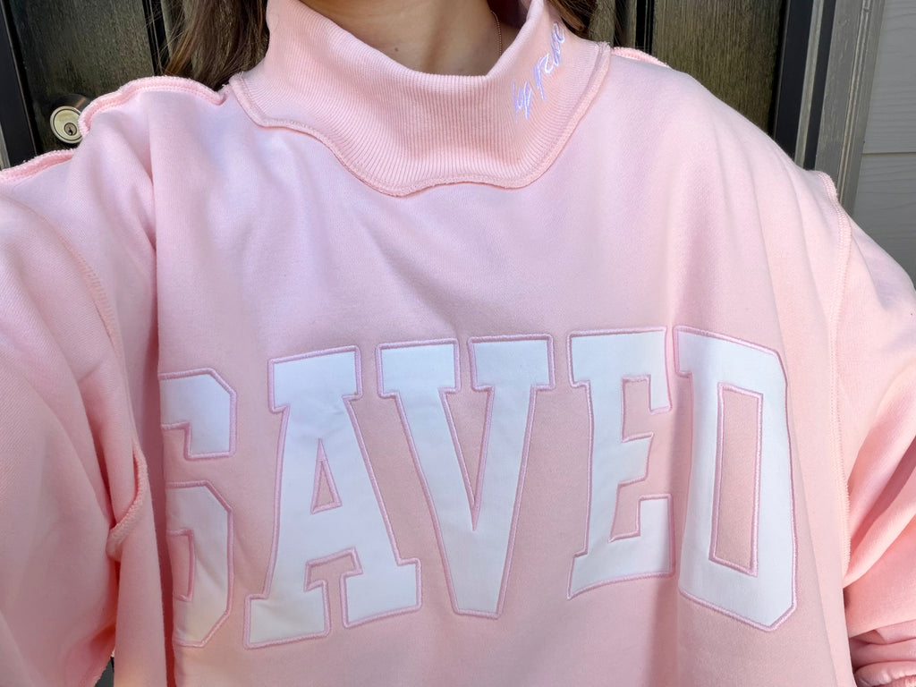 Embroidered Saved Mock Neck - baby pink